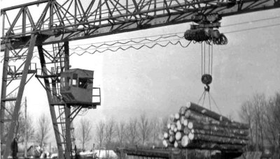 Козловий кран лісозаводу. Фото 1970-х років