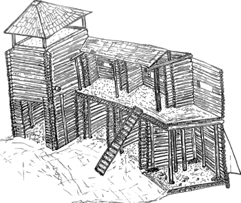 Реконструкція фрагменту стіни Звягельського городища (автор В.Ю.Непомнящих)